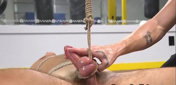  BDSM sub tied to punch bag for rimming by dom